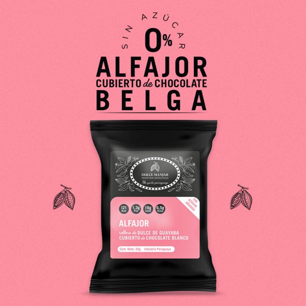 Alfajor Sin Azúcar - Cubierto de Chocolate Belga blanco y relleno de dulce de guayaba - Imagen 2