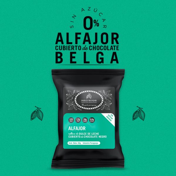Alfajor Sin Azúcar - Cubierto de Chocolate Belga Negro y relleno de dulce de leche - Imagen 2