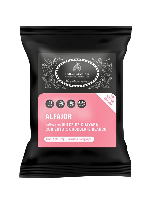 Alfajor Sin Azúcar - Cubierto de Chocolate Belga blanco y relleno de dulce de guayaba